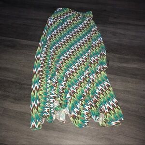 LuLaRoe Maxi Skirt in Green and Brown Zigzag Pattern